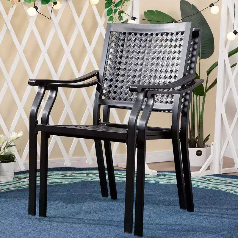 5pc Outdoor Dining Set with Metal Slat Round Table with Umbrella Hole - Captiva Designs: Stackable Chairs, Rust-Resistant