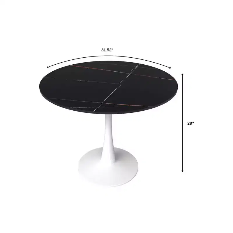 LeisureMod Bristol 31 Round Dining Table  Sintered Stone Top Accent Caf Table & Sturdy Steel White Pedestal Base for Kitchen and Small Spaces