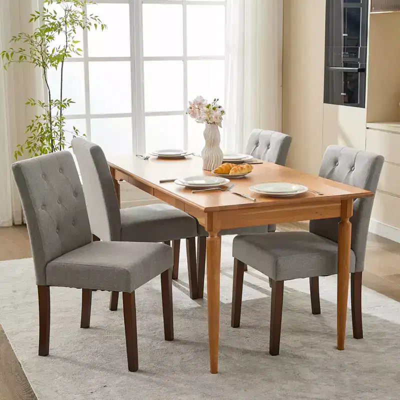 Parsons Button Tufted Dining Chairs Set of 6 / 4 - Upholstered Fabric Kitchen Chairs with Wood Legs & Padded Seats - Living Room Kitchen Furniture