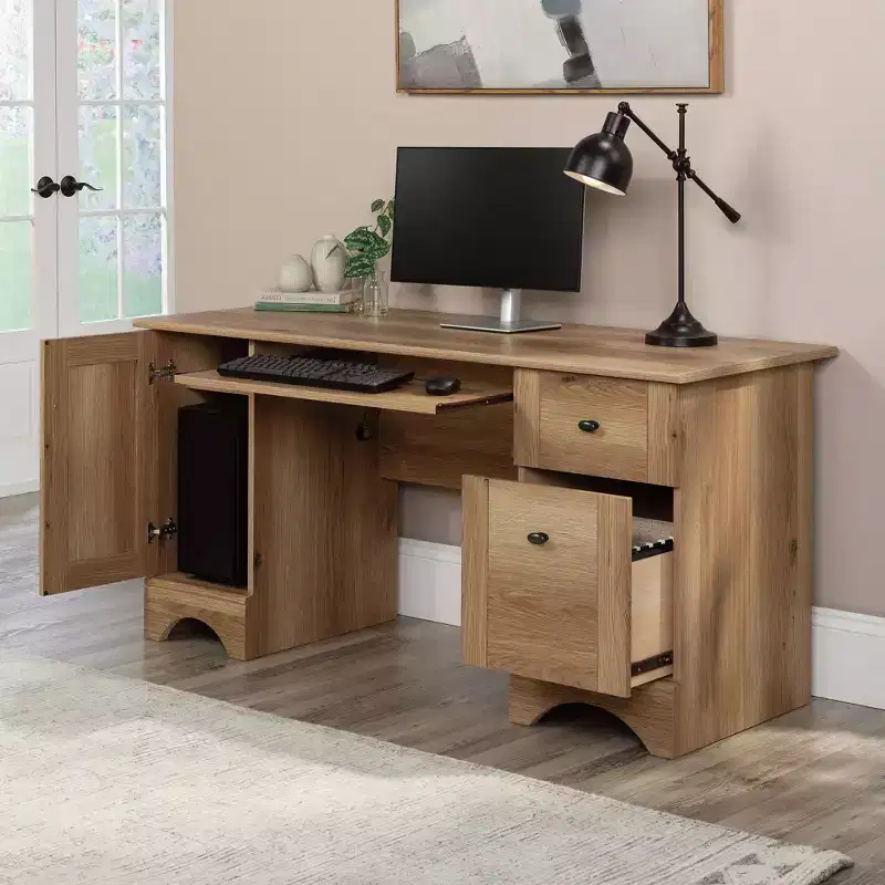 Sauder Computer Desk Timber Oak: Vintage Style Office Furniture with Storage Drawer & MDF Frame