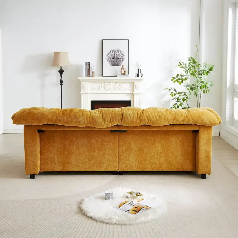 99-Inch Deep Seat Sofa – Yellow / Beige / Grey / Green, Chenille, Solid Wood Frame, Seats 3