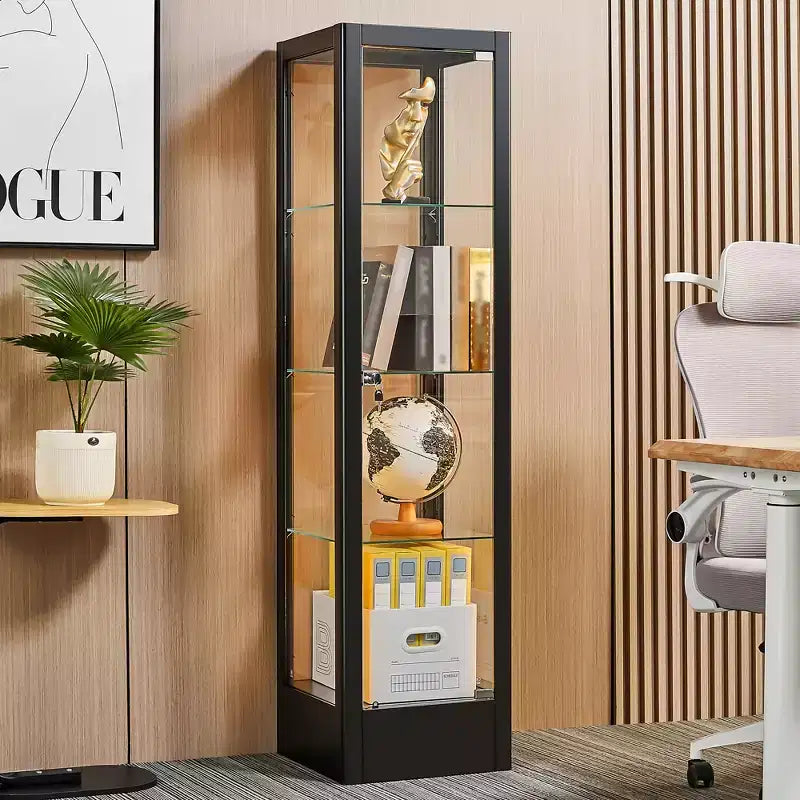 Bekrvio 4-Tier Glass Display Cabinet Case with Lock, 63 Curio Cabinet Tempered Glass Door & Adjustable Shelves