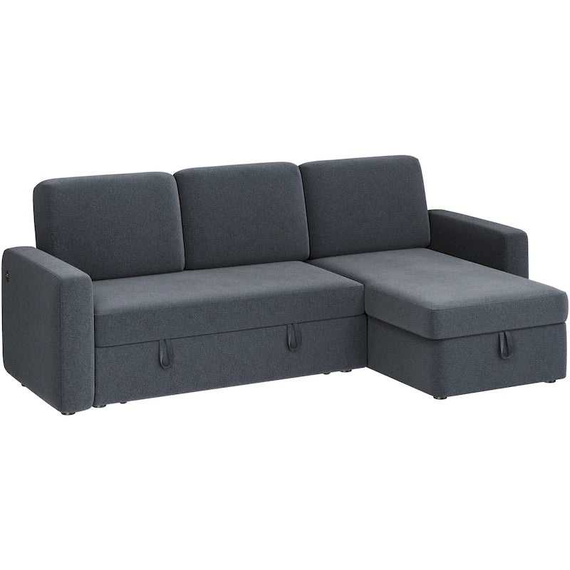 L-Shaped Reversible Sectional Sofa with Pull Out Bed & Storage - 83x 57.5x33