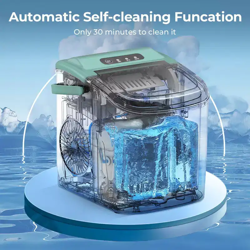 Portable Ice Maker,Countertop Model,Self-Cleaning,26.5lbs/24Hrs,6 Mins/9 Pcs Bullet Ice,Includes Ice Scoop and Basket