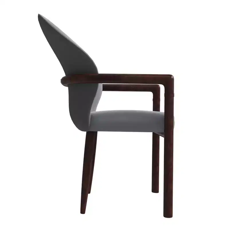 LeisureMod Opaline Set of 2 Wooden Dining Arm Chairs with Leather or Velvet Upholstery, Modern Accent Chairs for Dining Rooms