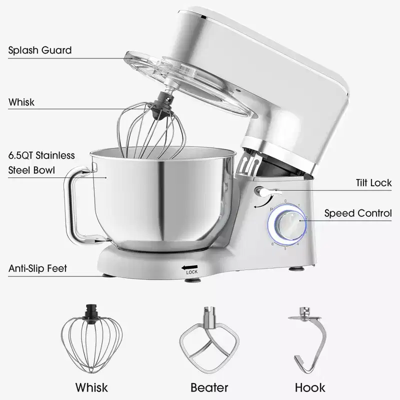 SUGIFT 7.5 QT Electric Kitchen Mixer with 6 Speeds & Pulse, Stainless Steel Bowl for Baking, Cooking & Dough Kneading