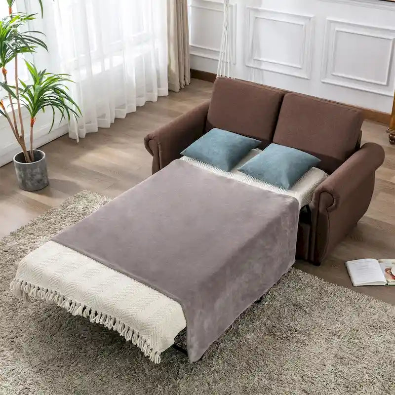 Merax Pull Out Sofa Bed Loveseat Sleeper with Twin Size Memory Mattress