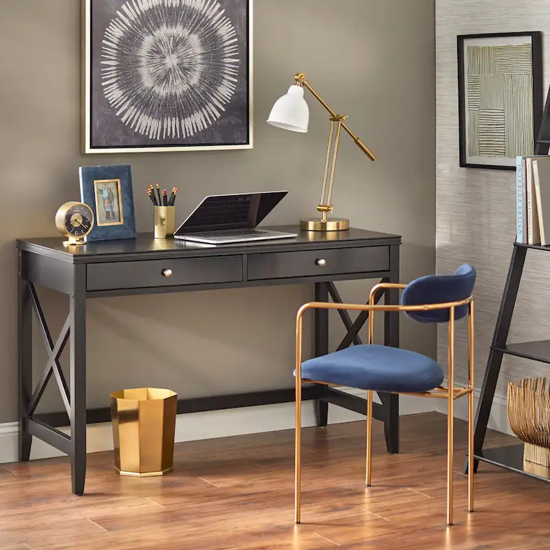X-Side Writing Desk with 2 Drawers & Metal Hardware �� 47.75�� Wide