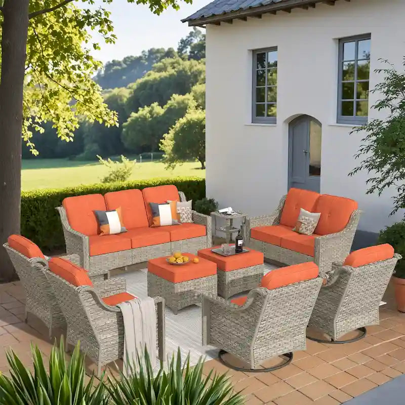 XIZZI 9-piece Outdoor Patio Furniture Conversation Set with Swivel Chair