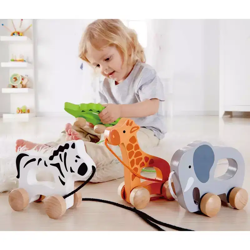 Hape: Push & Pull Elephant- Gray - Wooden Toy, Push-Pull-Grab, 1+