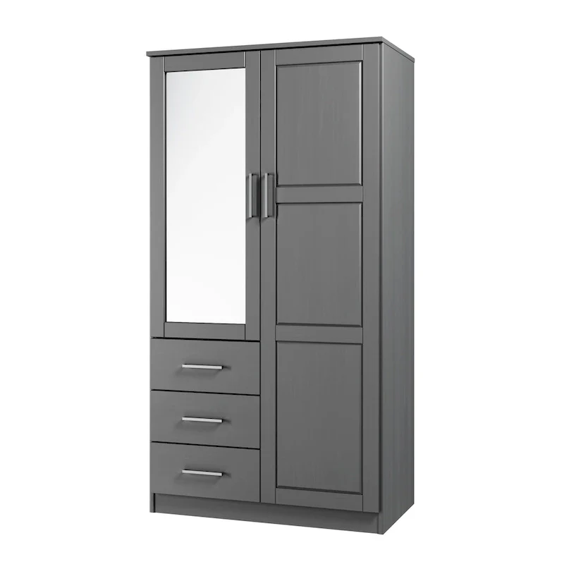 100% Solid Wood Metro Wardrobe Armoire – Solid Wood or Mirrored Doors, Multiple Finishes
