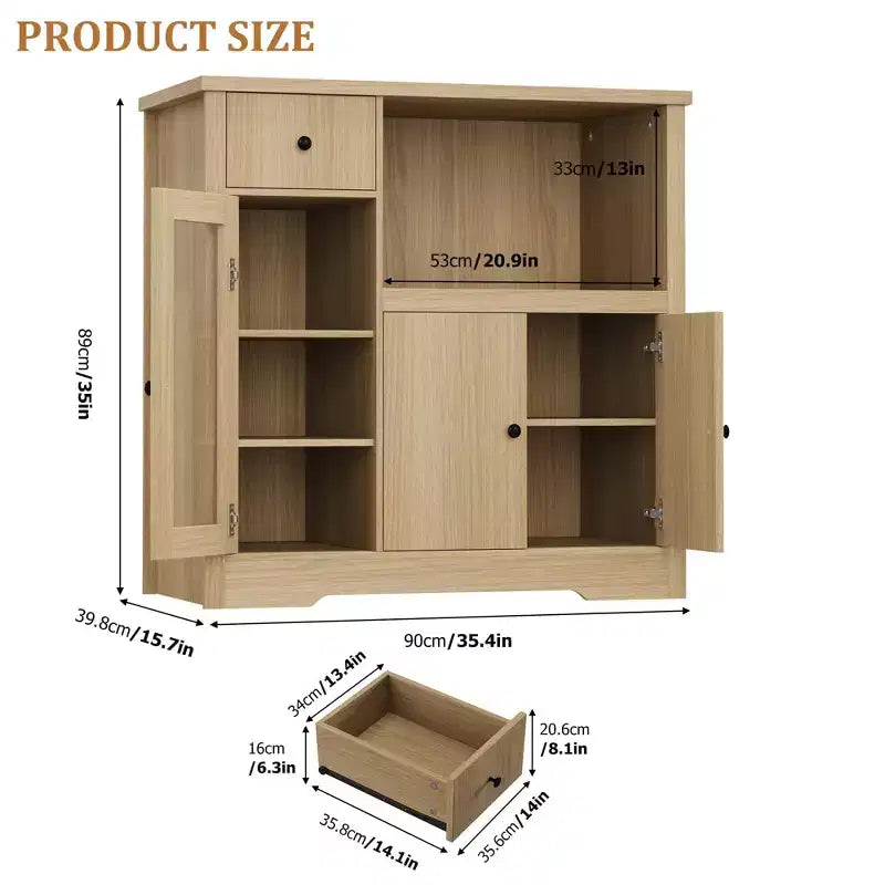 Kitchen Microwave Cabinets with Storage,with 3 Doors,1 Drawer and Adjustable Shelves, Pantry Storage Cabinet