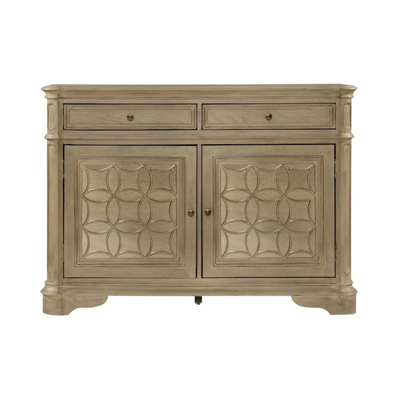 Wood Buffet Cabinet with Mirrored Doors and Drawer Storage