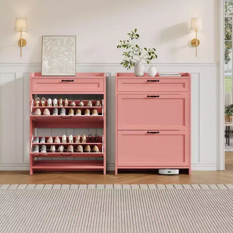 Modern Turn Drawer Shoe Cabinet, Space-Saving Storage Organizer for Entryway