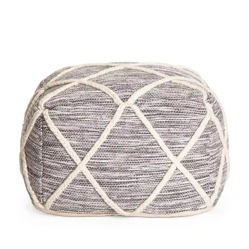 22-Inch Round Pouf Ottoman – Blue & Ivory / Tan & Ivory / Gray & Ivory, 1-Person Footrest & Extra Seat