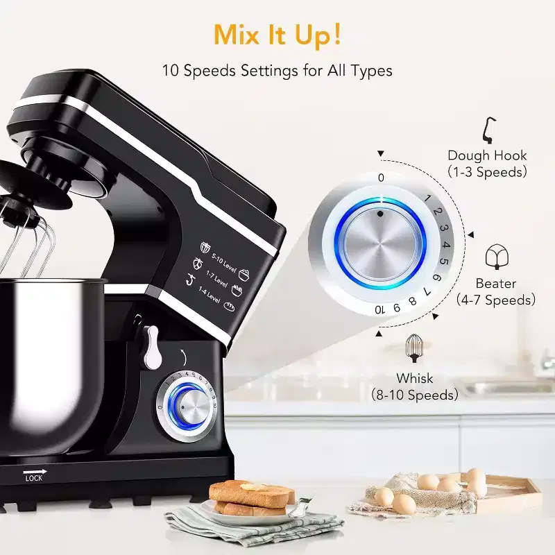GustoWave 7.5 Qt Electric Stand Mixer, 10 Speed Food Mixer for Kitchen