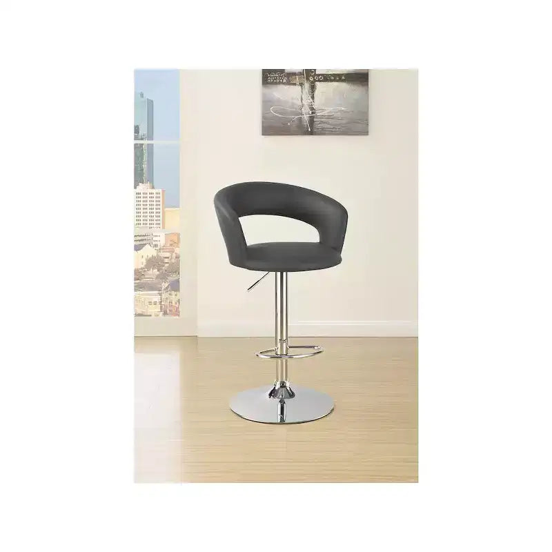 Adjustable Height Bar Stool, Grey Faux Leather Seat with Chrome Base