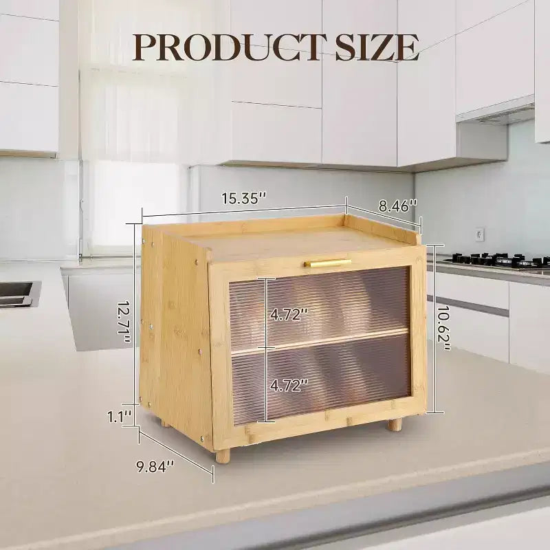 2-Layer Bamboo Bread Box with Acrylic Door, Bread Storage Container for Kitchen Countertop, Organizing Baguettes, Pastries & Baked Goods