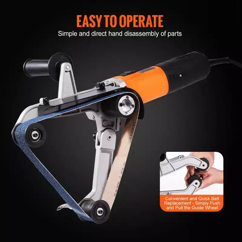 VEVOR Pipe Tube Polisher Sander, 1000W Pipe Belt Sander with 6 Variable Speeds 1100-3200rpm, 50PCS Sanding Belts, Orange&Black