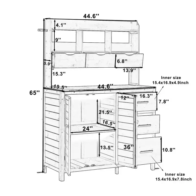 Farmhouse Potting Bench for Gardening, 65 Freestanding Garden Workstation with 6 Drawers, Cabinet, and Side Hook-Panipeachy
