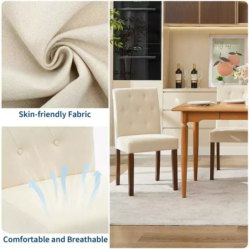 Parsons Button Tufted Dining Chairs Set of 6 / 4 - Upholstered Fabric Kitchen Chairs with Wood Legs & Padded Seats - Living Room Kitchen Furniture