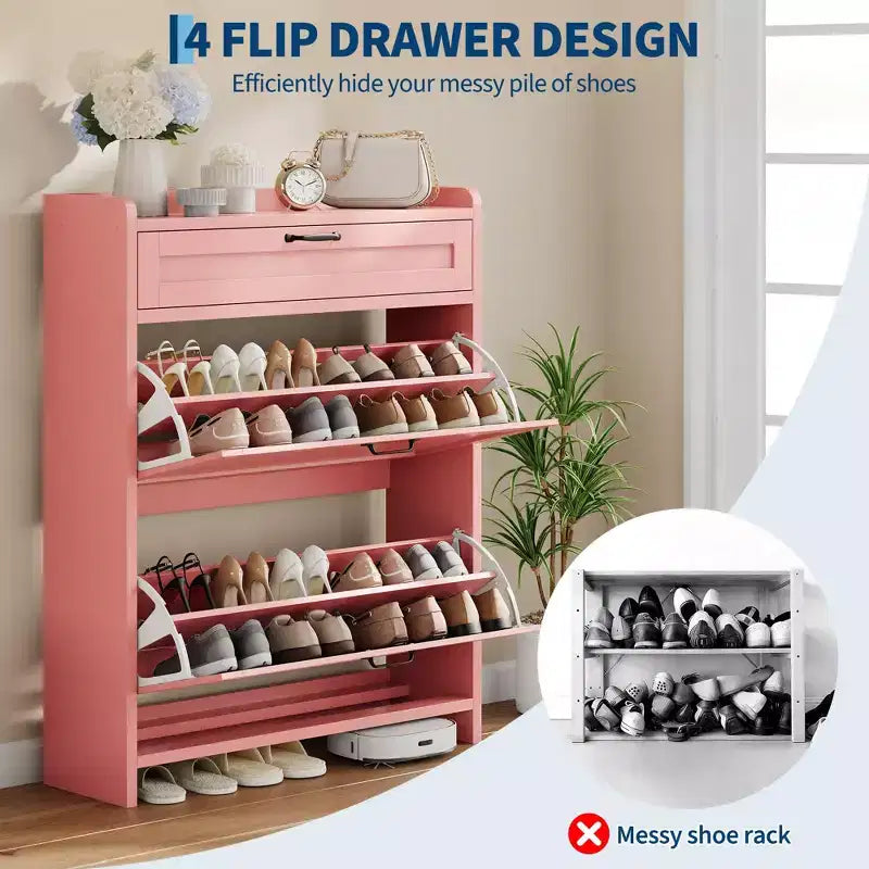 Modern Turn Drawer Shoe Cabinet, Space-Saving Storage Organizer for Entryway