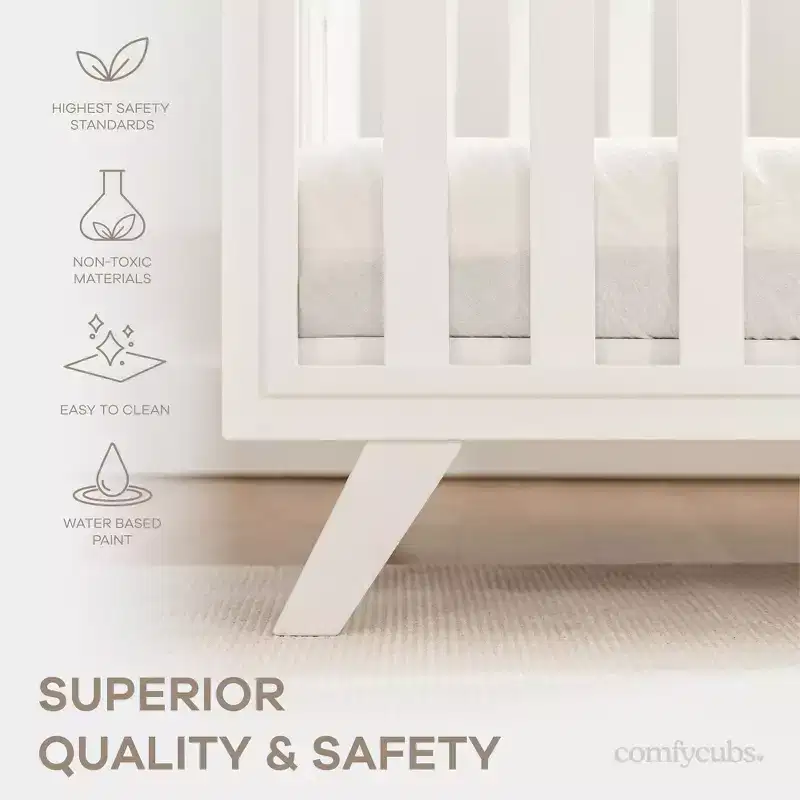 Comfy Cubs Baby Crib for 0 to 3 Years - Adjustable Mattress Height - 80 lbs Capacity Nursery Bed