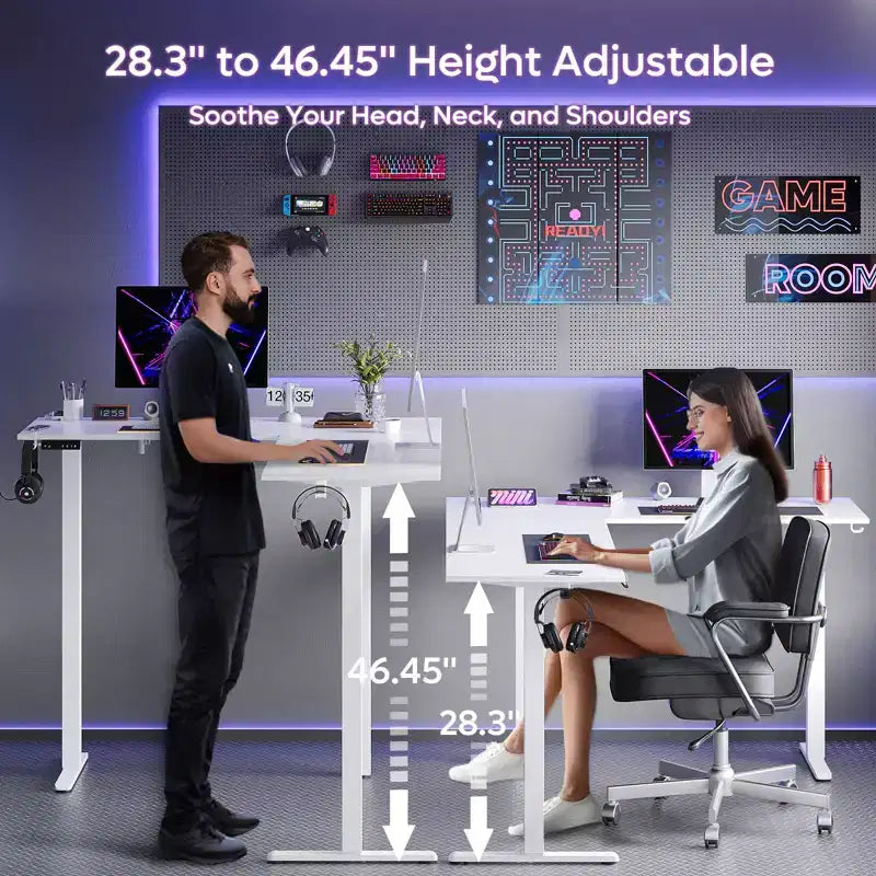 63 L-Shaped Electric Standing Desk with Charging Station, Hooks & Height Adjustment for Home Office