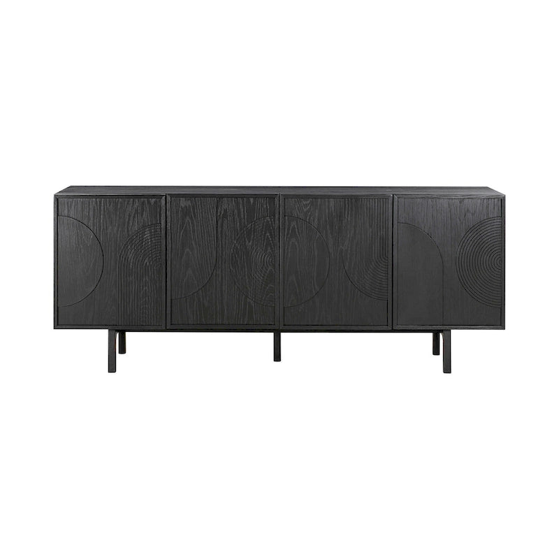 79 in. Serving Cabinet Buffet Sideboard Console with 4 Doors, Black Oak
