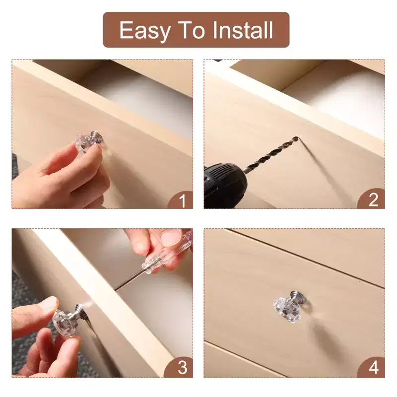 Unique Bargains Crystal Cabinet Knobs with Screw for Cupboard Wardrobe 10 Pcs