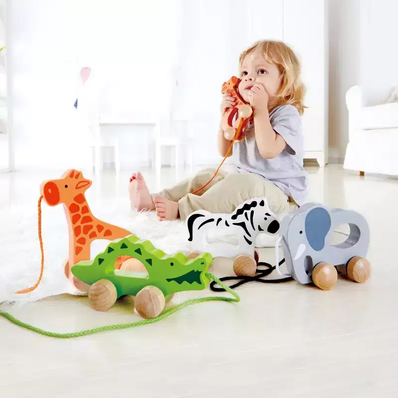 Hape: Push & Pull Elephant- Gray - Wooden Toy, Push-Pull-Grab, 1+