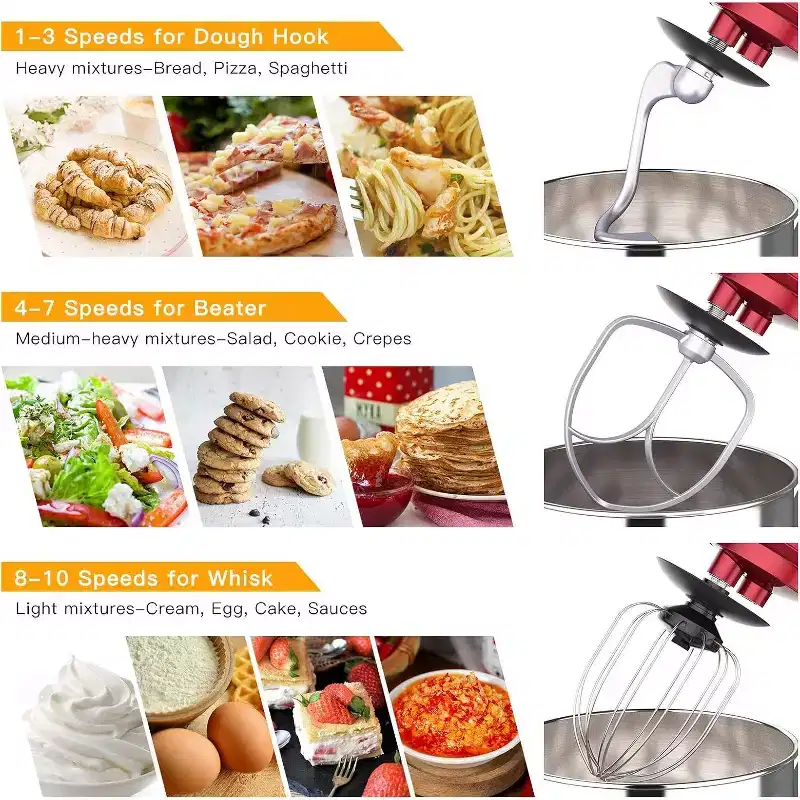 GustoWave 7.5 Qt Electric Stand Mixer, 10 Speed Food Mixer for Kitchen