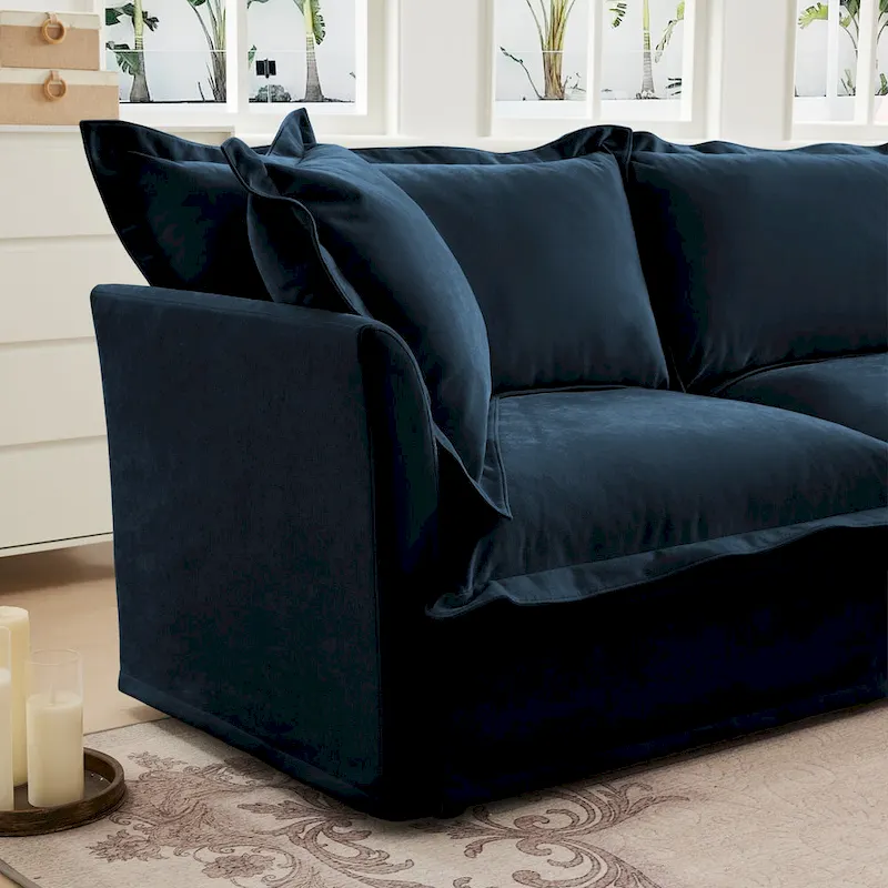 120 Chenille 3-Seater Sofa Set with 3 Ottomans, Sleeper Function & Removable Slipcovers