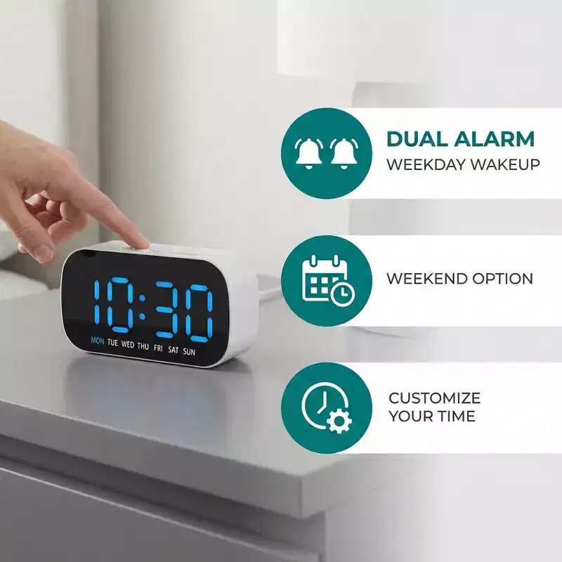 REGALWOVEN Digital Adjustable Brightness Two Alarm Snooze Alarm Clock 5.1L x 1.4W x 2.4H 1 Pc