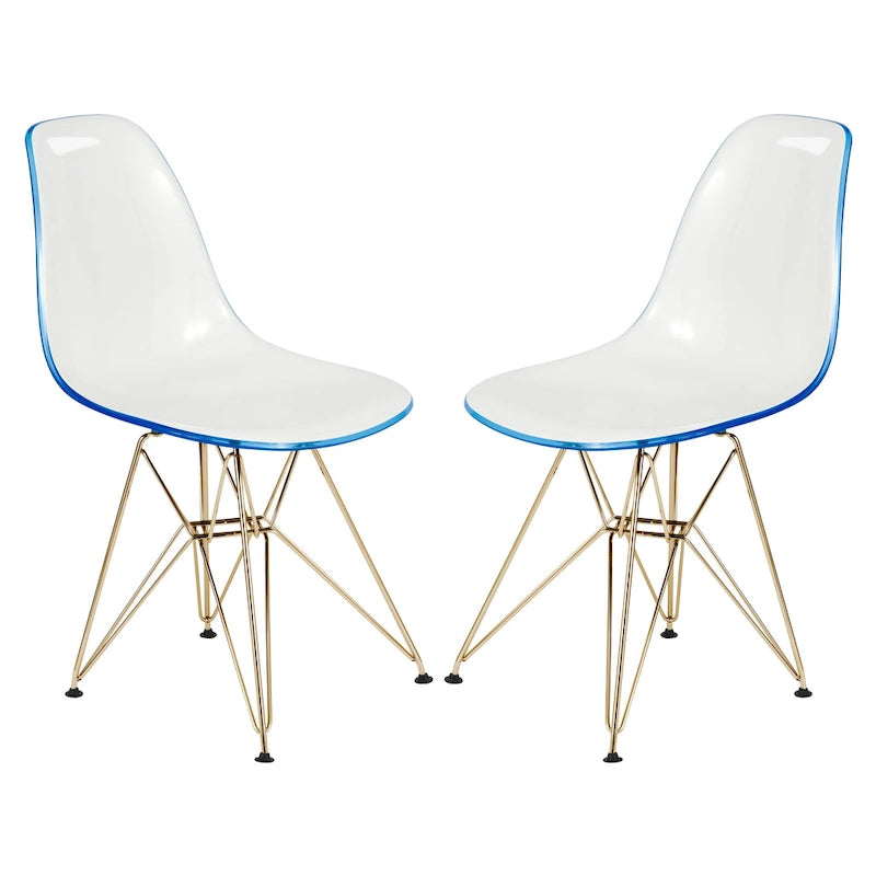 Cresco Plastic Dining Side Chair with Eiffel Base in Gold Set of 2 by LeisureMod