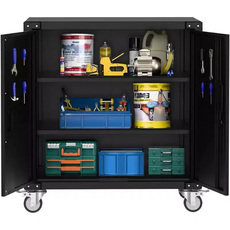 Rolling Tool Storage Cabinet with Wheel, Heavy Duty Metal Garage Storage Organizer with Adjustable Shelf & Locks, Tool Cabinet for Warehouse Workshop