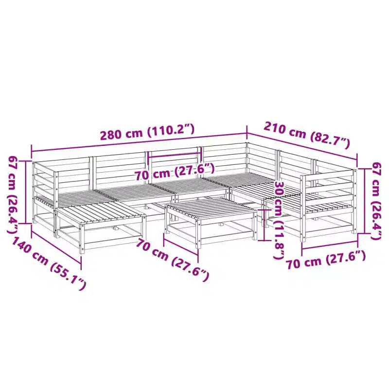 vidaXL Patio Sofa Set Modular Sofas and Outdoor Stools 8 Piece Solid Wood Pine