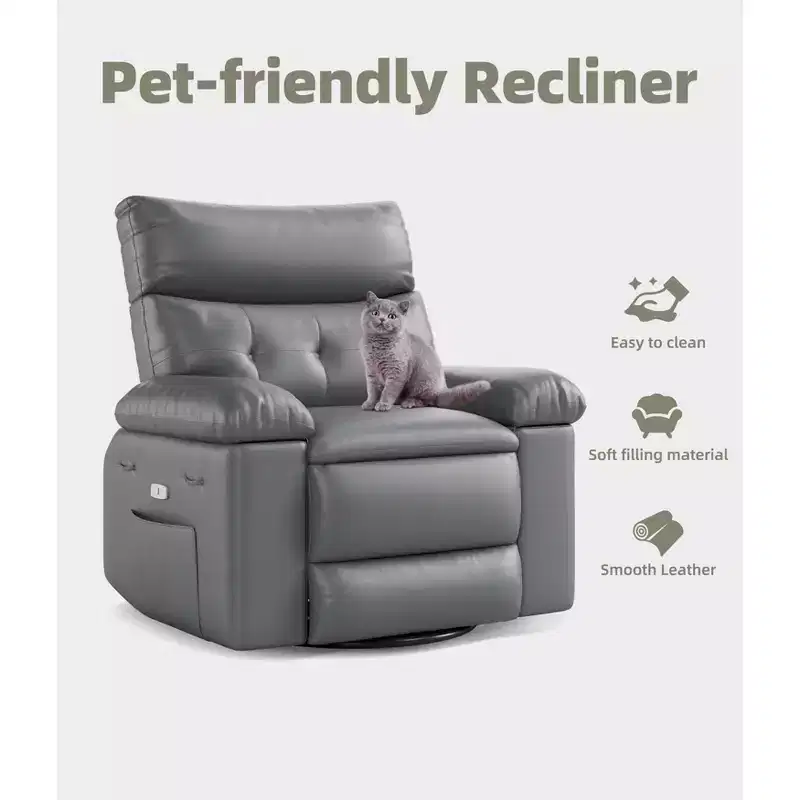 Living Room Manual Massage Chair, 360-Degree Rotating Massage Chair with Remote Control, PU Leather Leisure Chair with Side Pockets