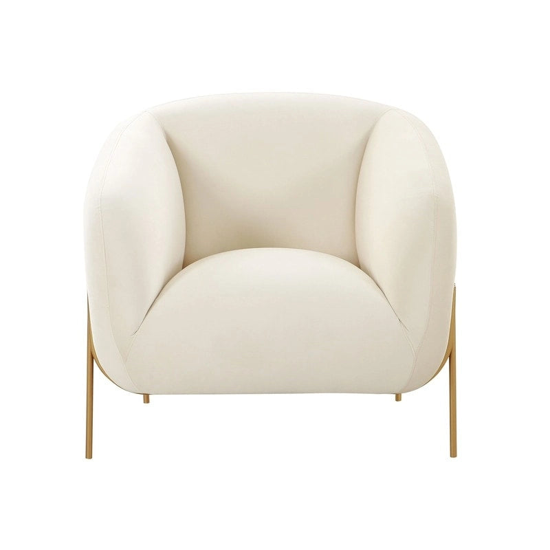 Velvet Accent Chair – Cream / Grey, Matte Gold Legs, Handmade, Seats 1