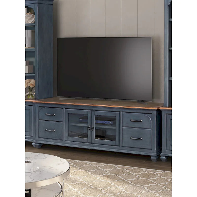 84-Inch TV Stand – Corduroy Blue, Coastal Traditional Style, Fits TVs up to 90 Inches