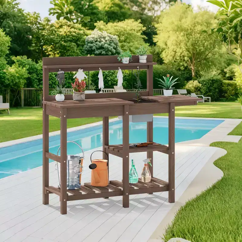 Hyleory HDPE Weather-Resistant Potting Bench Table with Storage Shelf