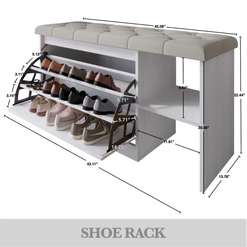 CraftPorch Multifunctional Flip-Drawer Storage Shoes Bench