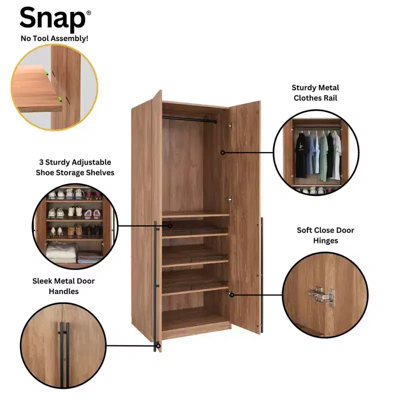 Lee 2 Door and 4 Shelf Wardrobe Closets