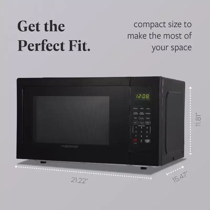 Farberware 1.1 Cu. Ft. Countertop Microwave Oven  1000W Power, Auto Cook Settings, Defrost, and Safety Lock