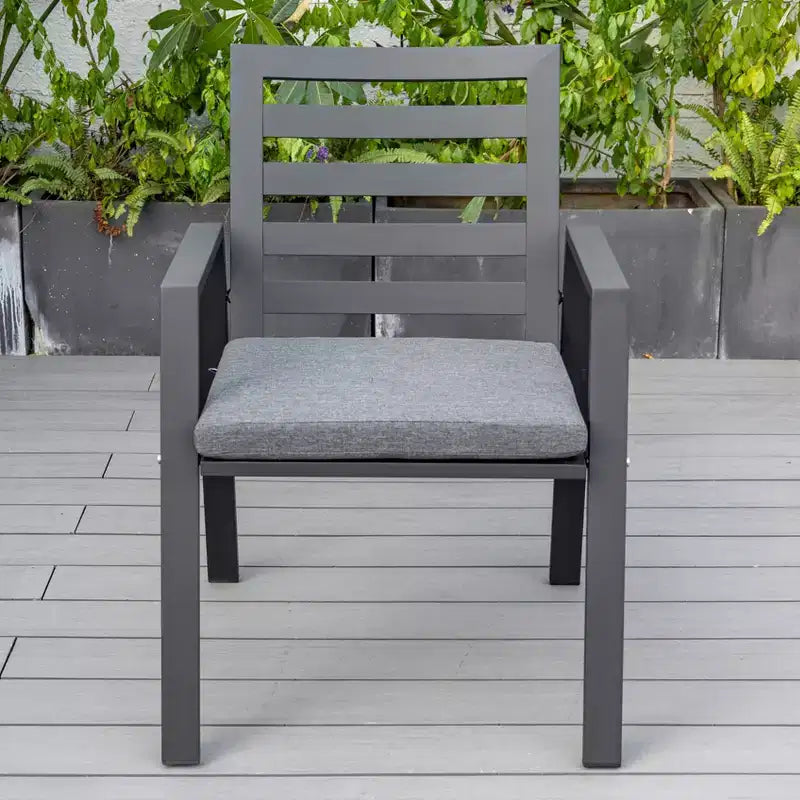 LeisureMod Chelsea 5-Piece Patio Dining Set, 48 Round Aluminum Dining Table and 4 Dining Armchair