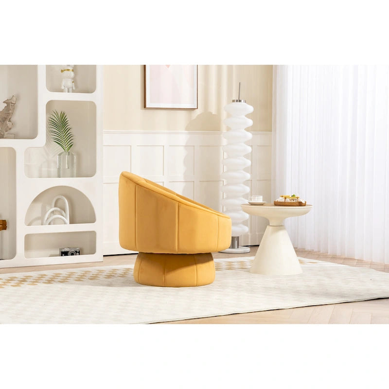360° Swivel Accent Chair – Dark Yellow / Purple / Beige, Velvet, Wood Frame, Seats 1