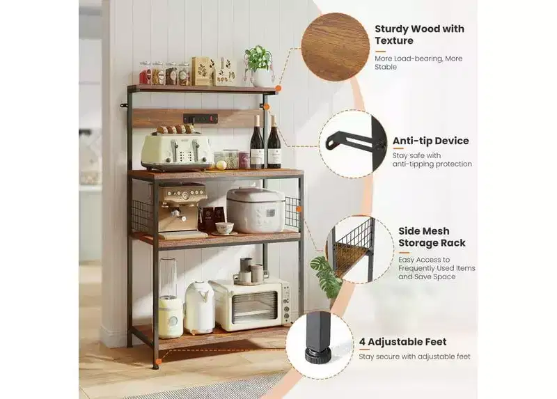 JIONJOY 3-Tier Kitchen Baking Rack  Heavy-Duty Steel Microwave Oven Stand, Organizer, Baking Utensils Storage Shelf, Rust-Resistant Coating