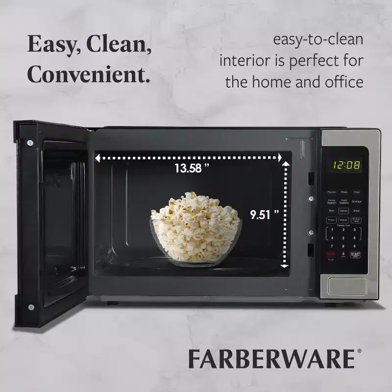 Farberware 1.1 Cu. Ft. Countertop Microwave Oven  1000W Power, Auto Cook Settings, Defrost, and Safety Lock