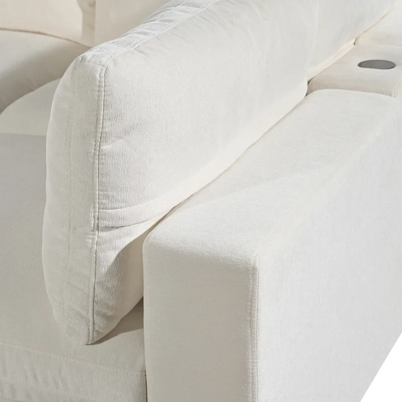 Beige Upholstered 4-Seater Modular Sectional Sofa with Wireless Charging