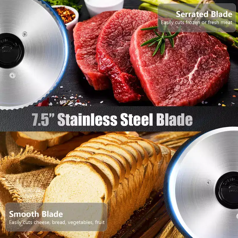 OSTBA 200W Electric Meat Slicer, Dual 7.5 Stainless Steel Blades, Quiet DC Motor, 0-15mm Adjustable, Easy to Clean for Meat, Cheese, Bread & Veggies